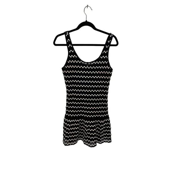 ALI RA Women's Blue & White Scoop Neck Zigzag Stripe Crochet Mini Dress Size 6 - Picture 7 of 8